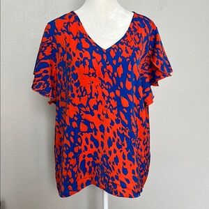 Lishly Flowy VNeck Blouse Size XL Blue/Red